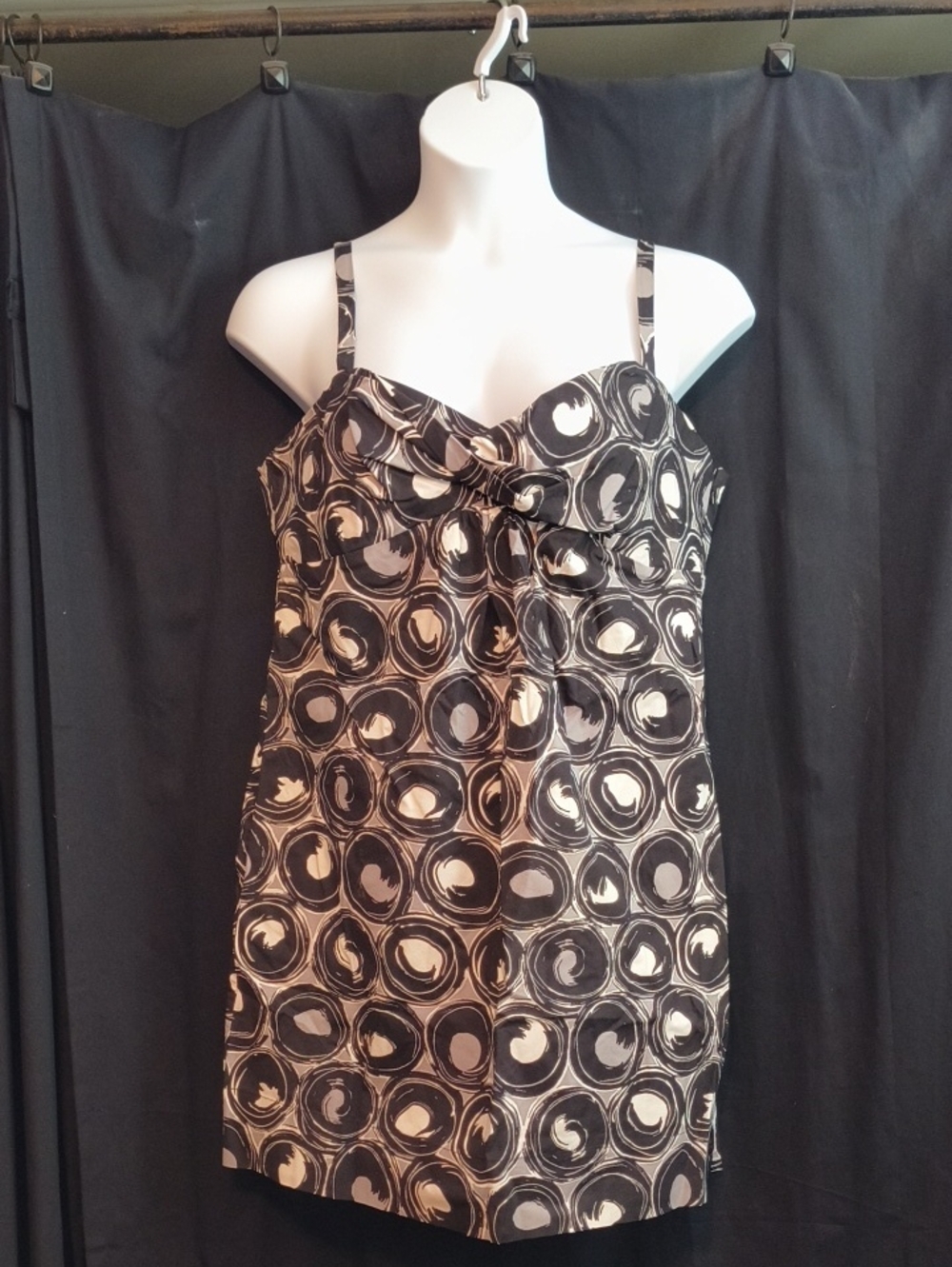 Black & Cream Swirl Print Spaghetti Strap Dress #0107